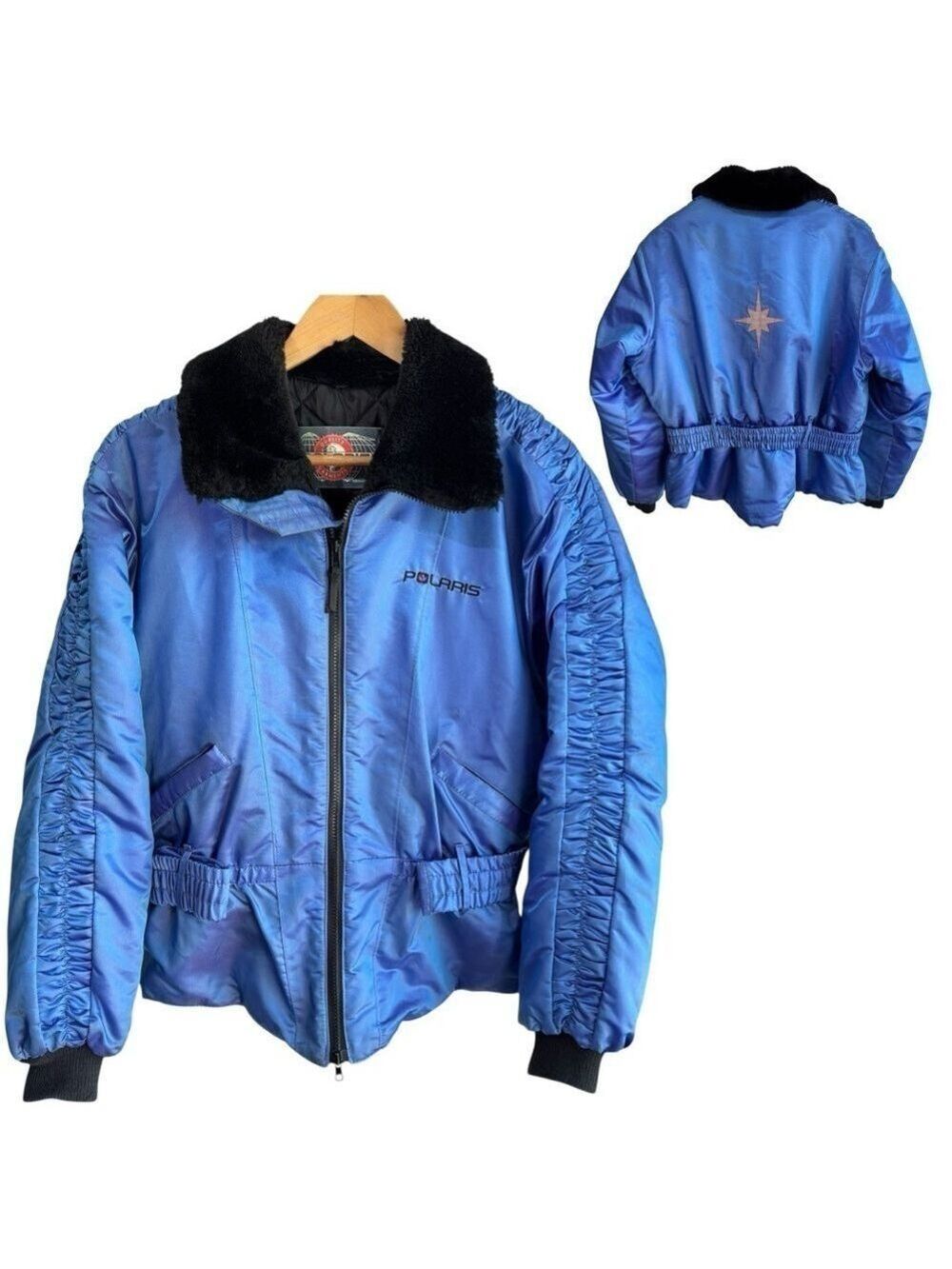 Vintage Polaris Snowmobile Jacket Womens XL Iridescent Purple Blue Bomber Retro